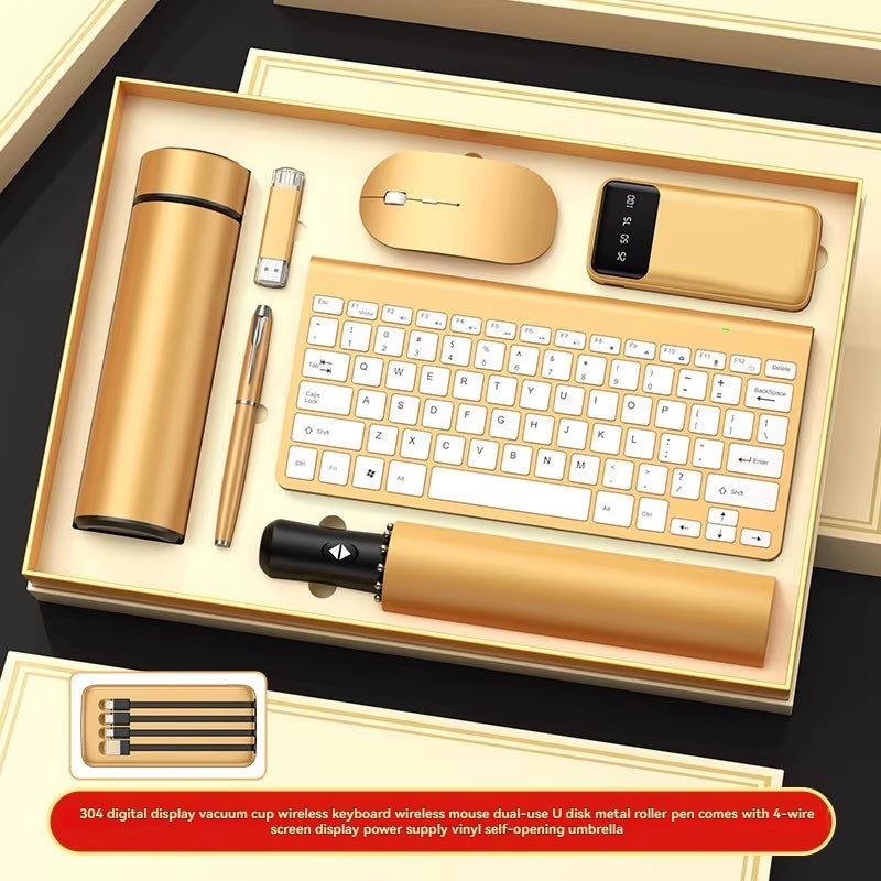 Unique VIP Products to Best Sell Keyboard Kit Wireless Mouse USB Pen Vacuum Flask Thermoses Umbrella Gift Set for Men and Women