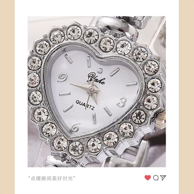 Romantic 4-Piece Jewelry Gift Set for Women - Heart-Shaped Box with Necklace, Earrings, Ring, and Luxe Watch