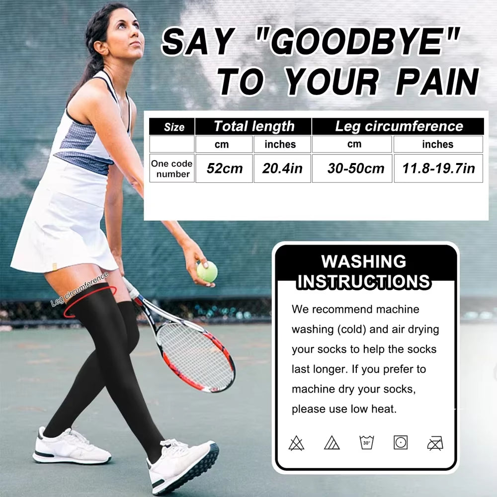 1Pair Sport Thigh High Compression Socks, Compression Stockings Treatment for Running, Edema, Varicose Veins, Pregnancy, Nursing