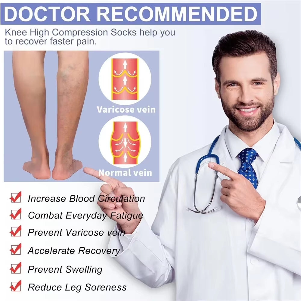 1Pair Sport Thigh High Compression Socks, Compression Stockings Treatment for Running, Edema, Varicose Veins, Pregnancy, Nursing