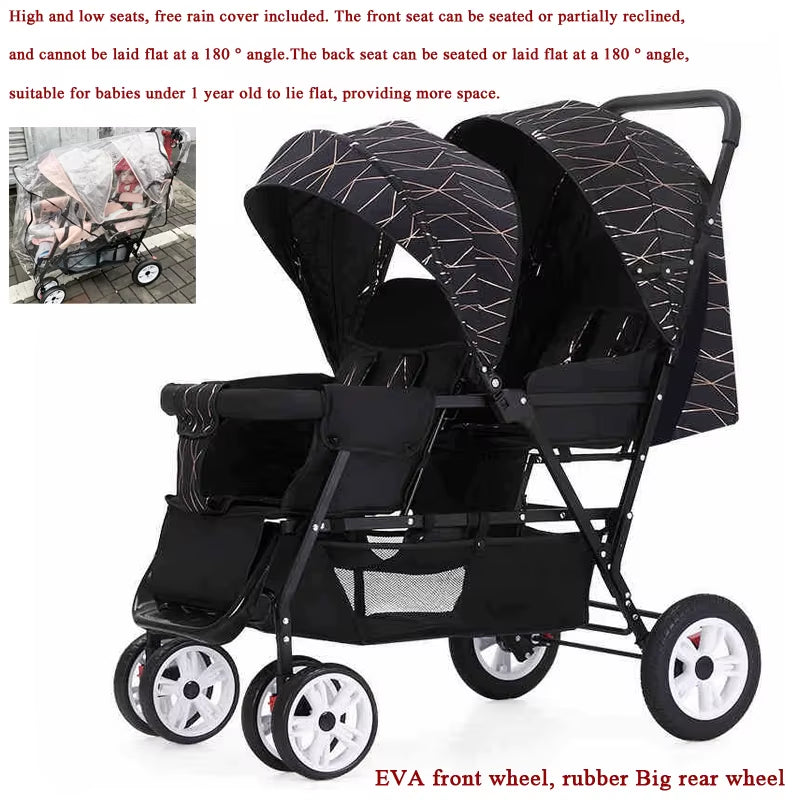 Poussette Double Front and Rear Seats Foldable Baby Stroller for Two Children Lightweight Portable Twin Stroller EU STOCK