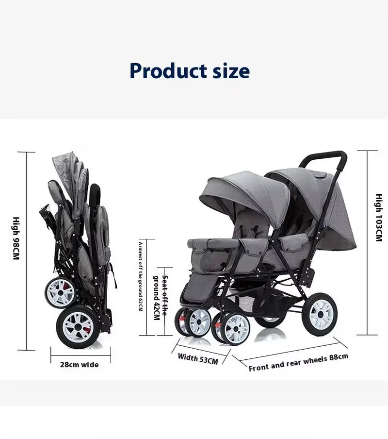 Poussette Double Front and Rear Seats Foldable Baby Stroller for Two Children Lightweight Portable Twin Stroller EU STOCK