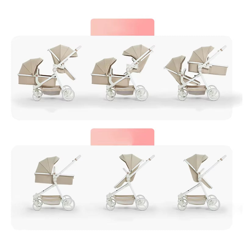 2025 Newest Twin Baby Stroller, Poussette Double Baby Stroller,High Quality Twin Baby Stroller with 1 Year Warranty
