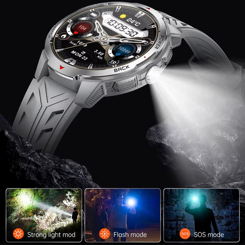LED Flashlight Smart Watch KT88 Multiple Sport Mode Music Control 1100Mah Large Battery 3ATM Waterproof Outdoor Smart Watches