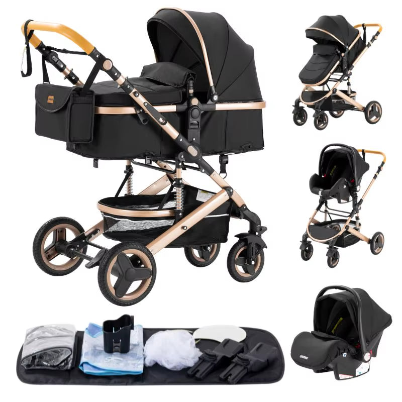 Discover the Versatile 3 in 1 Lightweight High-View Stroller with Aluminium Alloy Frame - Perfect Travel System for Newborns and Toddlers!