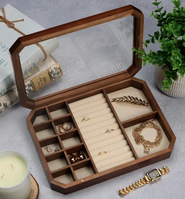 Elegant Wooden Jewelry Box Organizer with Spacious Drawers for Women - Perfect for Storing Watches, Necklaces, Rings, and Earrings