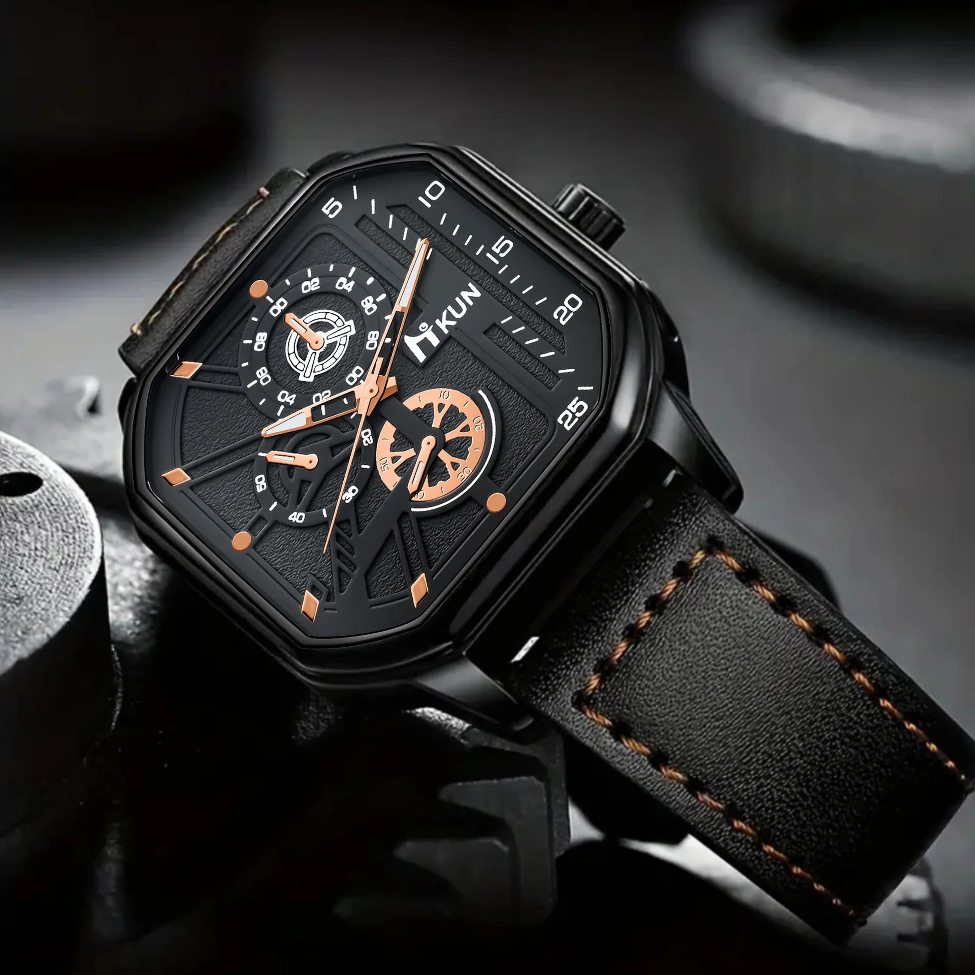 Elevate Your Style with the 2024 Men's Luxury Leather Quartz Watch Gift Set – Includes Belt, Sunglasses, Wallet, and Key Chain