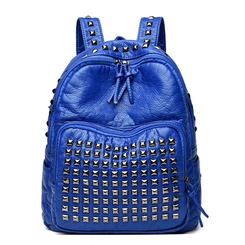 Chic Rivet-Embellished Soft Leather Women’s Backpack - Spacious & Stylish Travel Companion for Girls