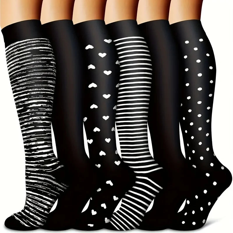 6 Pairs of Premium Compression Socks for Women - Ideal for Running, Cycling, and Daily Comfort