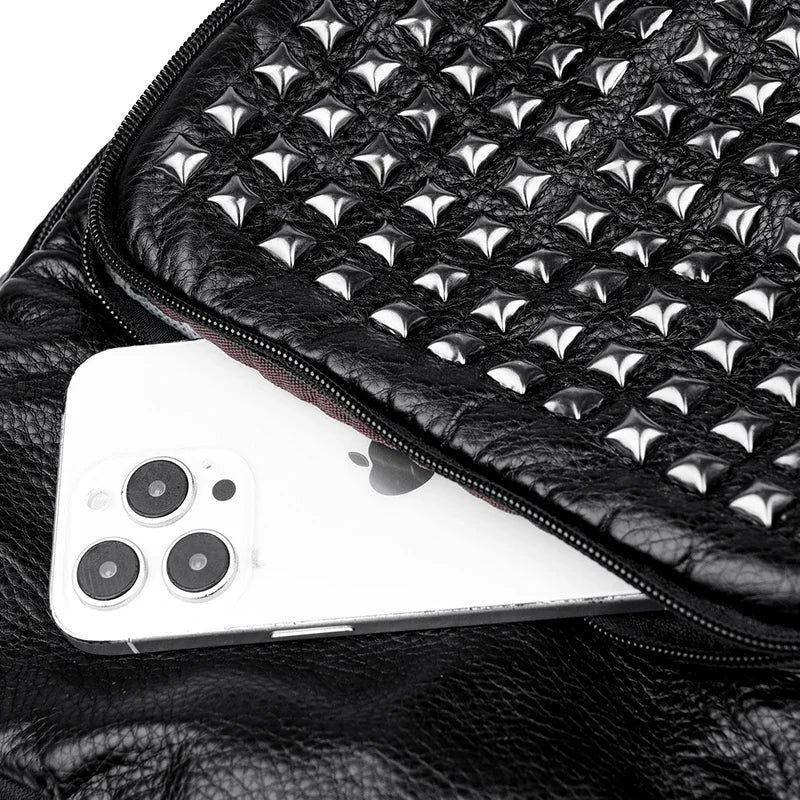 Chic Rivet-Embellished Soft Leather Women’s Backpack - Spacious & Stylish Travel Companion for Girls