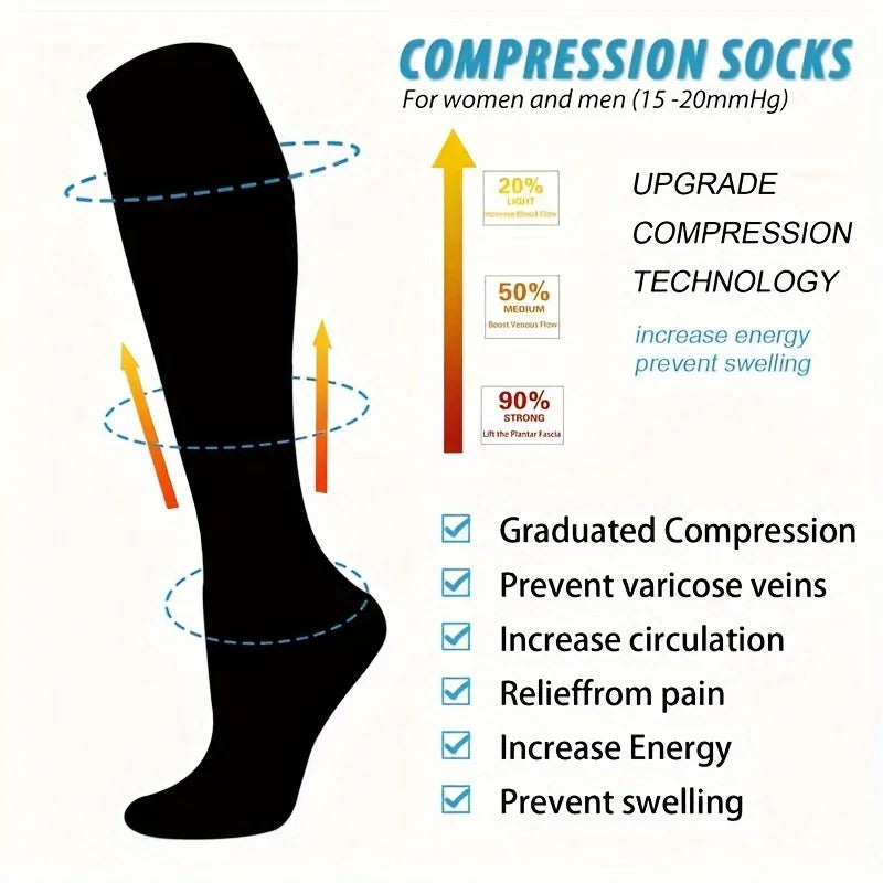 6 Pairs of Premium Compression Socks for Women - Ideal for Running, Cycling, and Daily Comfort