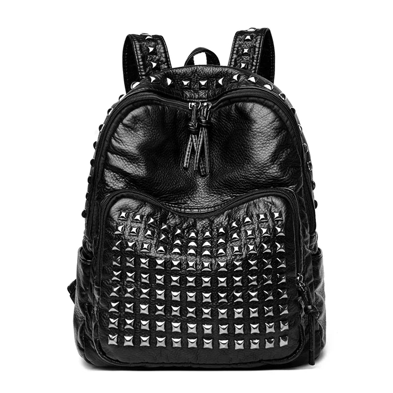 Chic Rivet-Embellished Soft Leather Women’s Backpack - Spacious & Stylish Travel Companion for Girls