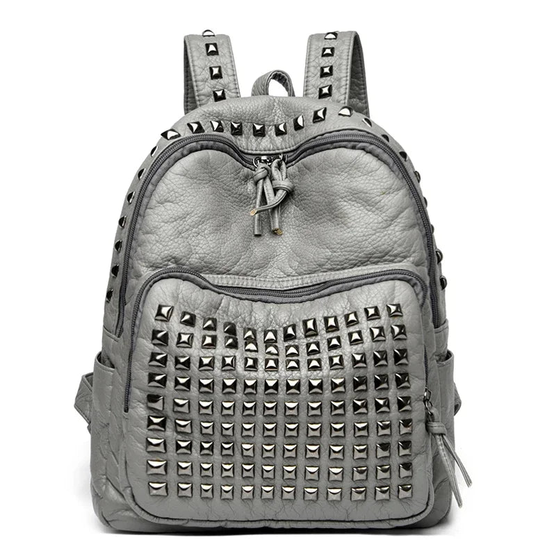 Chic Rivet-Embellished Soft Leather Women’s Backpack - Spacious & Stylish Travel Companion for Girls