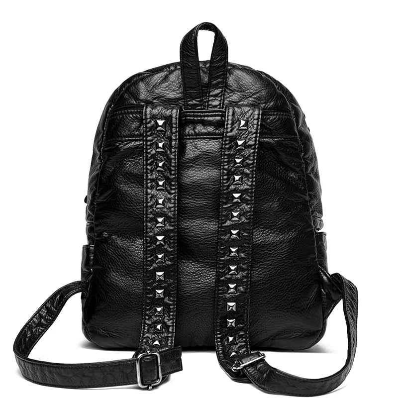 Chic Rivet-Embellished Soft Leather Women’s Backpack - Spacious & Stylish Travel Companion for Girls