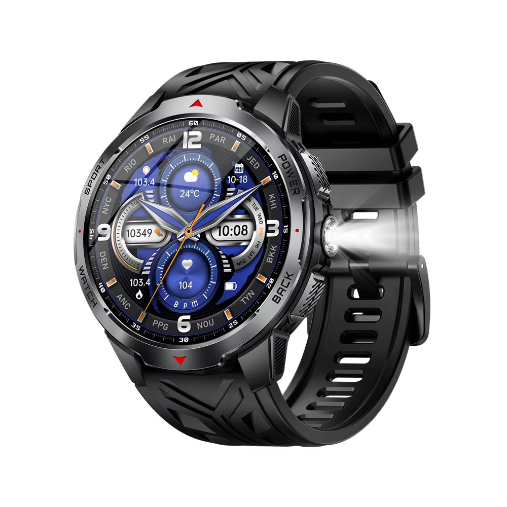 LED Flashlight Smart Watch KT88 Multiple Sport Mode Music Control 1100Mah Large Battery 3ATM Waterproof Outdoor Smart Watches