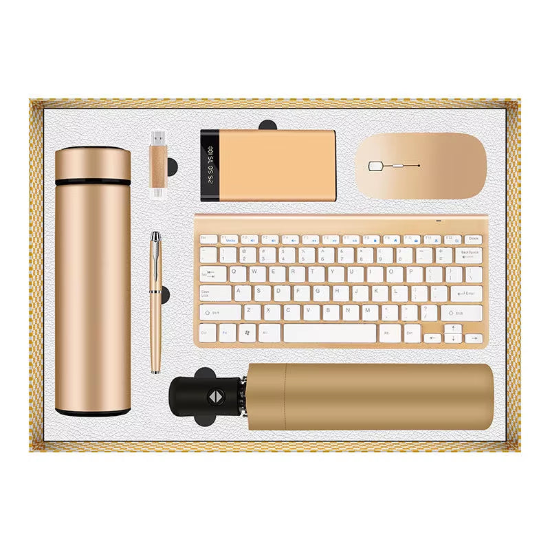 Unique VIP Products to Best Sell Keyboard Kit Wireless Mouse USB Pen Vacuum Flask Thermoses Umbrella Gift Set for Men and Women