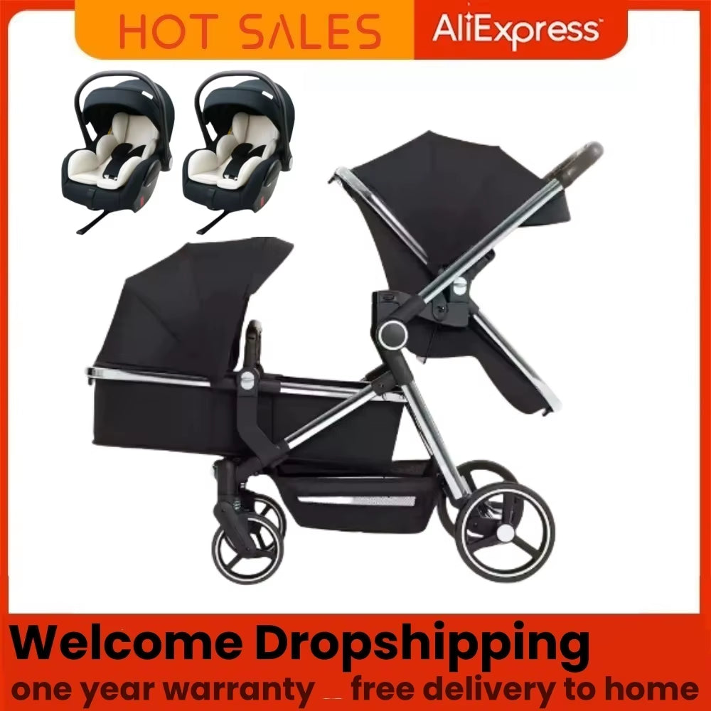 2025 Newest Twin Baby Stroller, Poussette Double Baby Stroller,High Quality Twin Baby Stroller with 1 Year Warranty