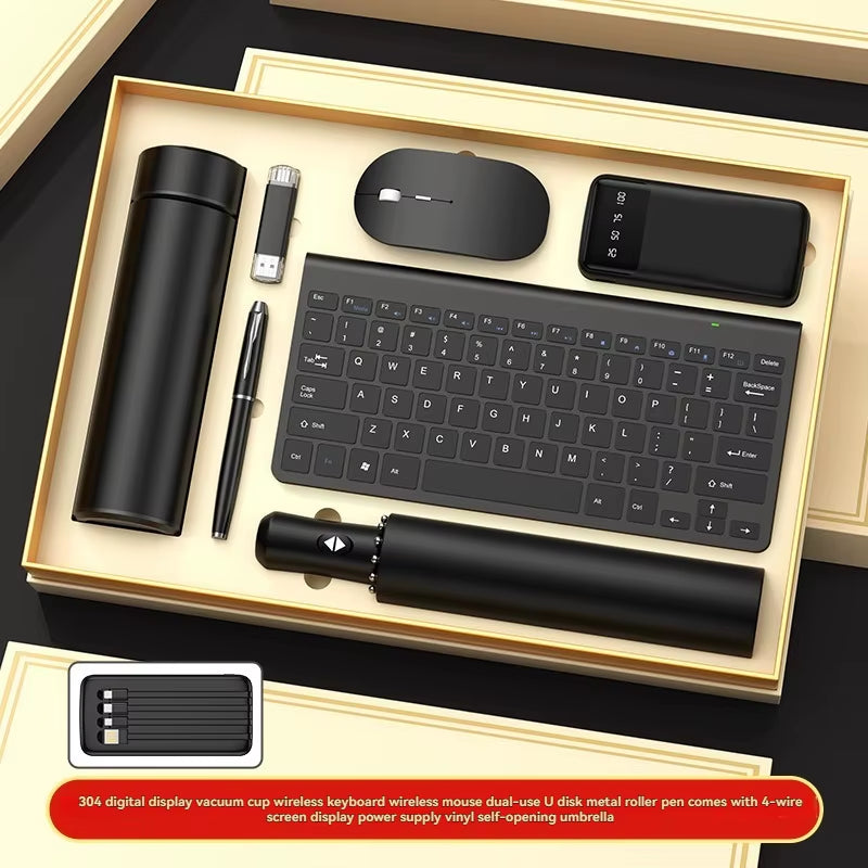 Unique VIP Products to Best Sell Keyboard Kit Wireless Mouse USB Pen Vacuum Flask Thermoses Umbrella Gift Set for Men and Women