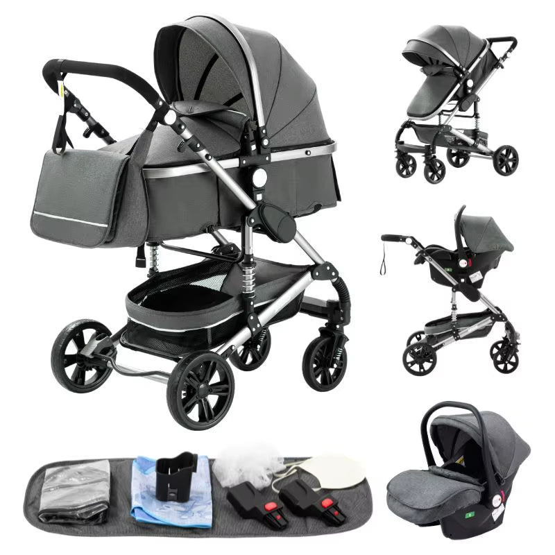 Discover the Versatile 3 in 1 Lightweight High-View Stroller with Aluminium Alloy Frame - Perfect Travel System for Newborns and Toddlers!